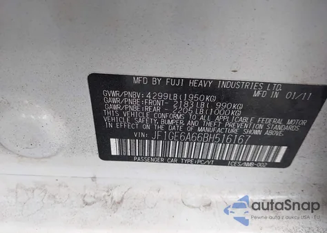 2011 Subaru Impreza 2.5I из США, поврежденный, VIN JF1GE6A66BH516167